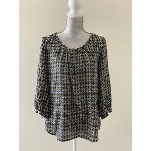 Banana Republic Navy Print Blouse 3/4 Sleeve S